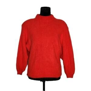 David Benjamin VTG 90s Angora Blend Red Knit Sweater 3/4 Sleeve Women's Size S